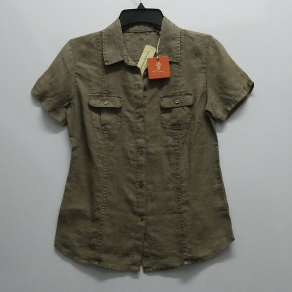 NWT Tommy Bahama Elephant Tan Two Palms 100% Linen Button Shirt Size XS - Picture 1 of 5